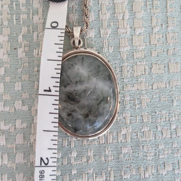 Sterling Silver Chain & Sterling and Gray Natural Stone Large Pendant Necklace - Picture 11 of 15